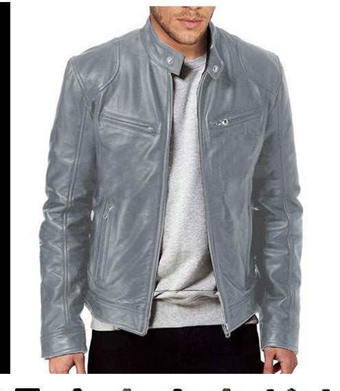 Men's Gentleman's Warm Zipper Cardigan - PU Leather Pocket Decorated Coat