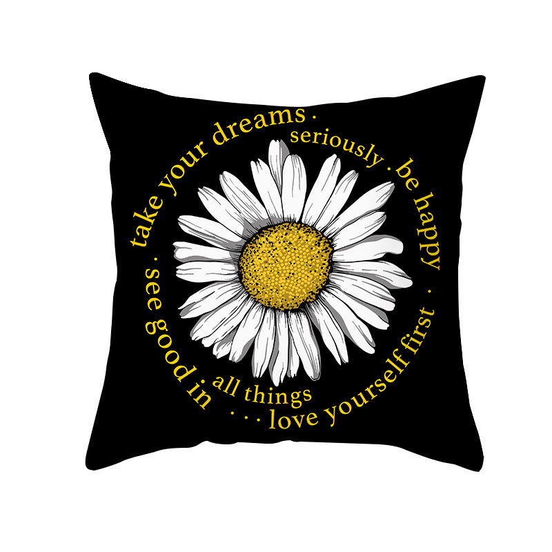 Modern Yellow Daisy Flower Cushion Cover - Creative Letter Print Pillow Case for Home
