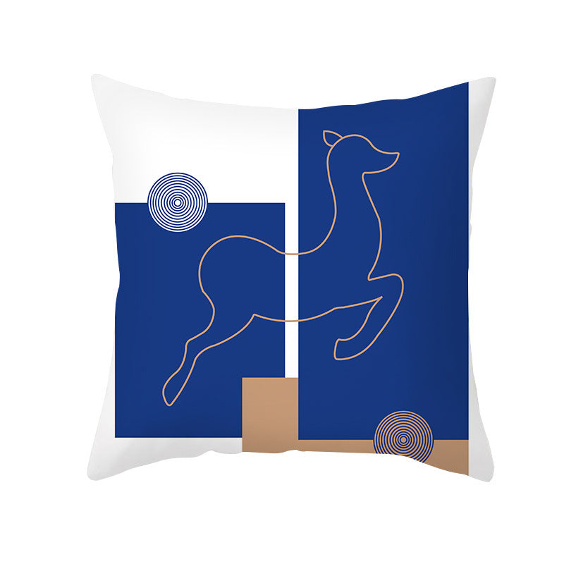 Ins Blue Abstract Super Soft Printing Pillowcase - Retro Art Sofa Cushion for Modern Home