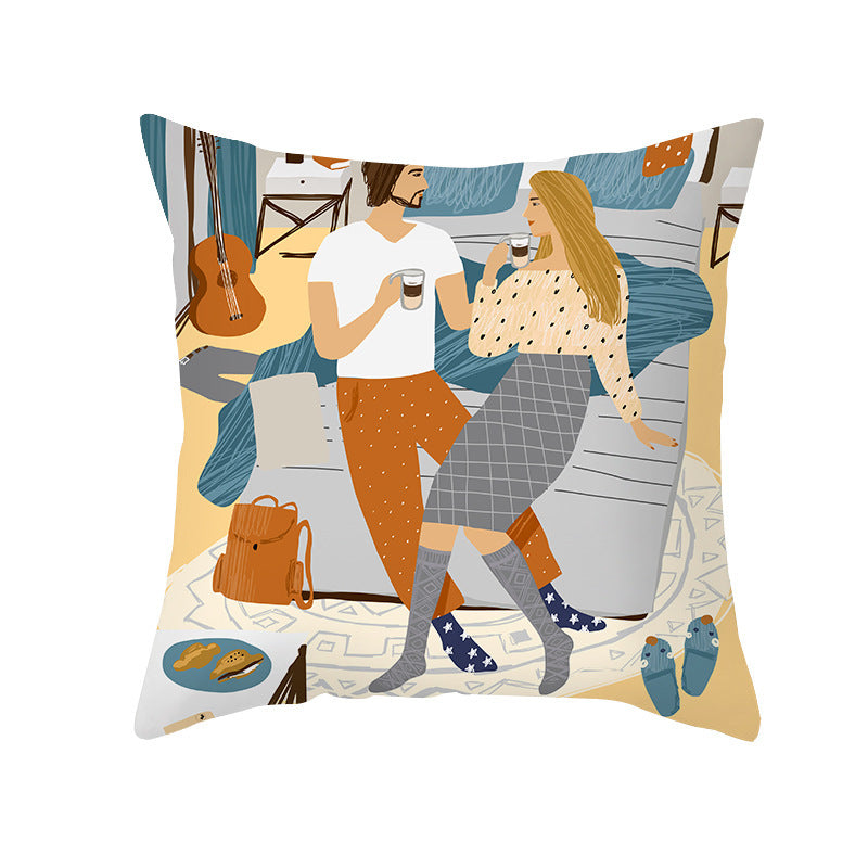 Valentine's Day Peach Skin Printed Cushion Cover - Romantic Living Room Bedroom Decoration