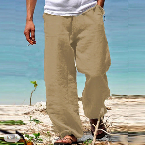 Men's Summer Drawstring Beach Pants - Elastic Waist Casual Trousers