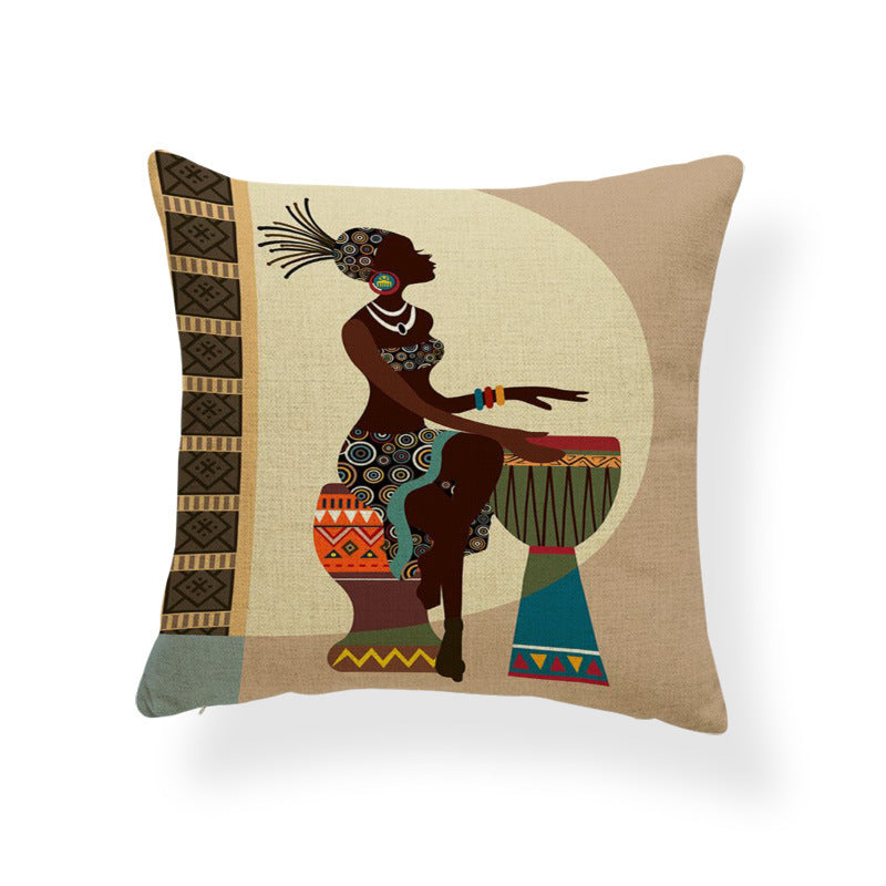 Printed cotton and linen cushion cover