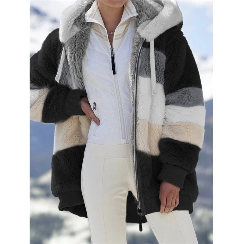 Women's Multicolor Patchwork Hooded Short Jacket - Fashion Outerwear
