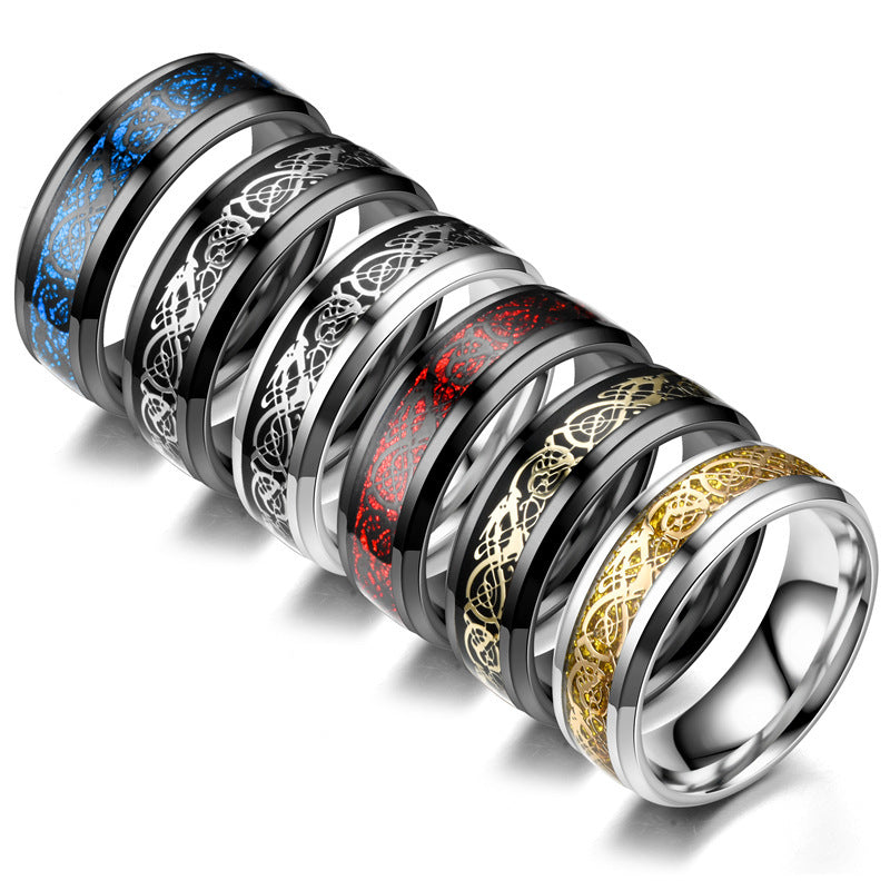 Stainless Steel Dragon Pattern Ring - Bold Statement Ring