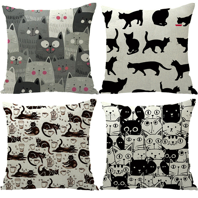 Home Halloween Linen Pillowcase Cat Cushion Cover - Spooky Seasonal Decoration