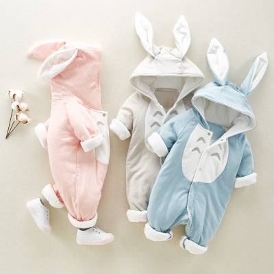Padded Cotton Baby Romper - Hooded Winter Onesie for Newborns & Infants