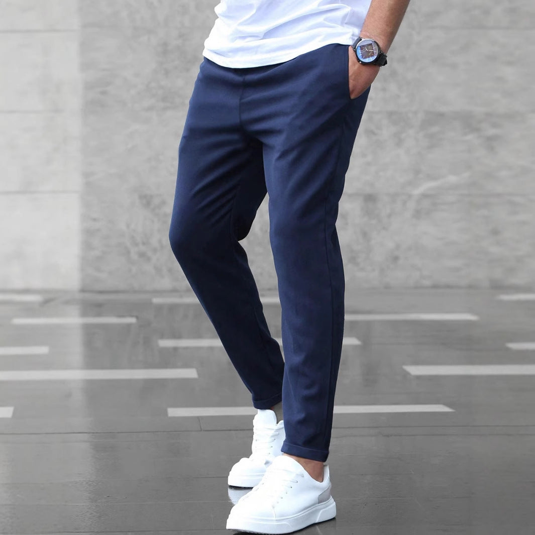 Men's Casual Drawstring Pants with Pockets - Slim Fit Straight Leg Trousers
