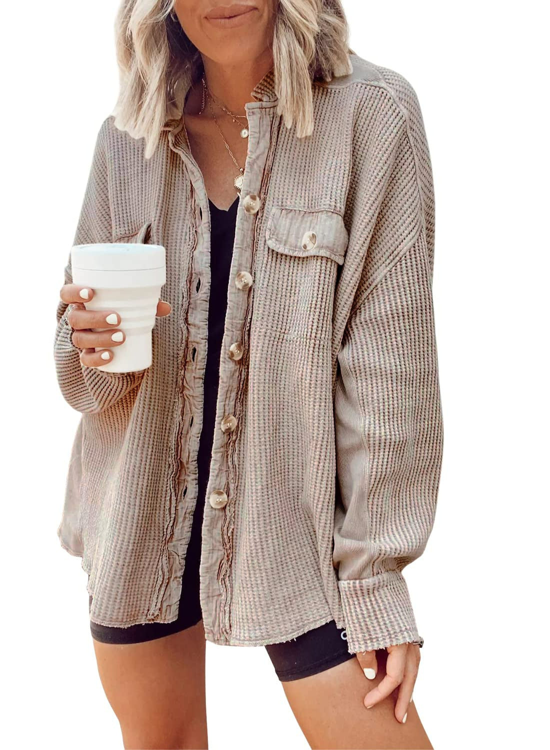 Women's Patchwork Irregular Shirt Jacket - Loose Long Sleeve Top