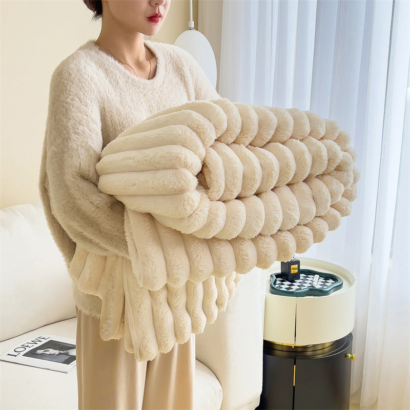 Luxurious Rabbit Fur Fluffy Blanket - Multi-Functional Nap Mat | Pink Plush 70x100cm