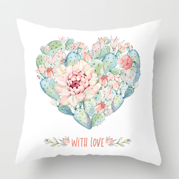 Watercolor Cactus Flowers Green Succulents Cushion Cover