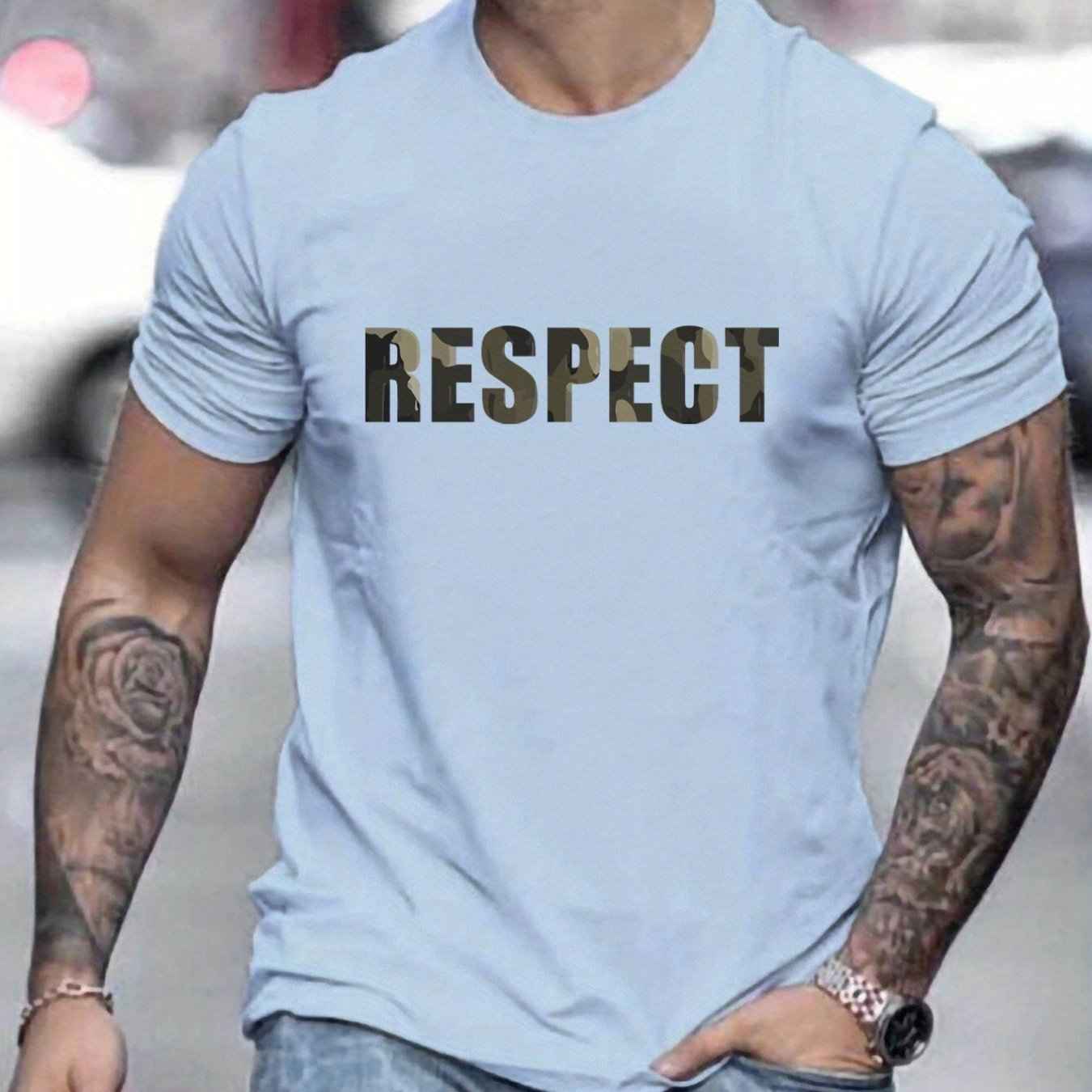 Men's 'RESPECT' Letter Pattern T-Shirt - Summer Casual Graphic Tee