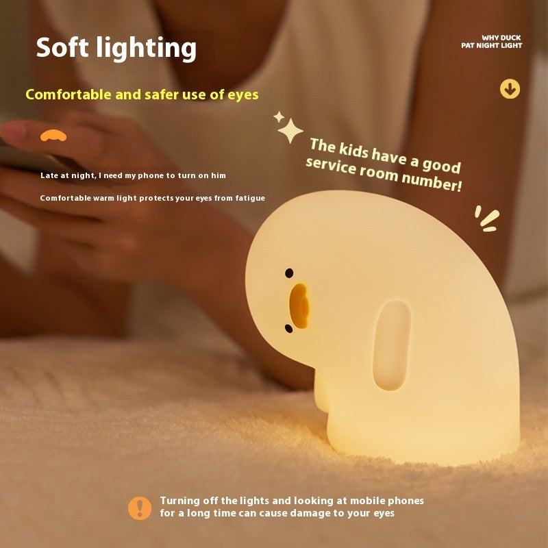 Cute Duck LED Night Light - USB Rechargeable Silicone Lamp Touch Soft Mood Light for Children