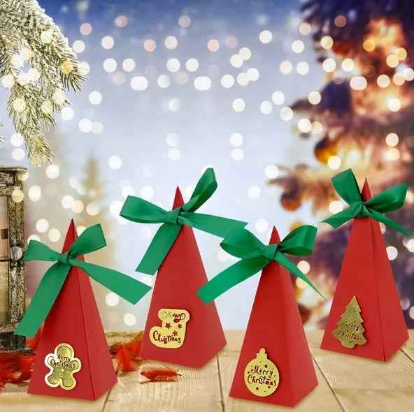 20PCS Christmas Candy Boxes - 4 Styles Triangle Sweet Boxes with Ribbon - DropOnline.co