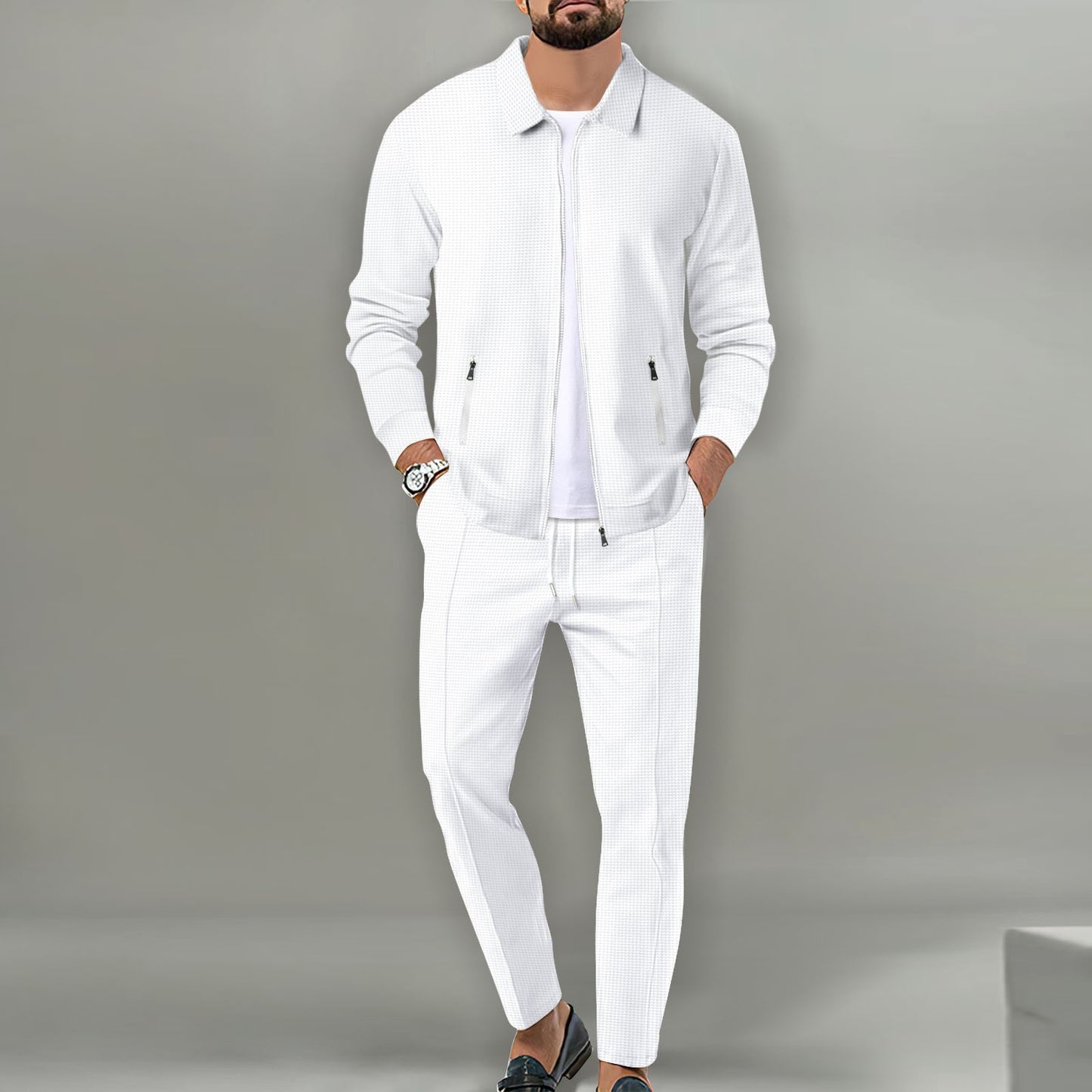 Men's Spring Autumn Zipper Cardigan Suit - Slim Fit Lapel Jacket & Pants Set