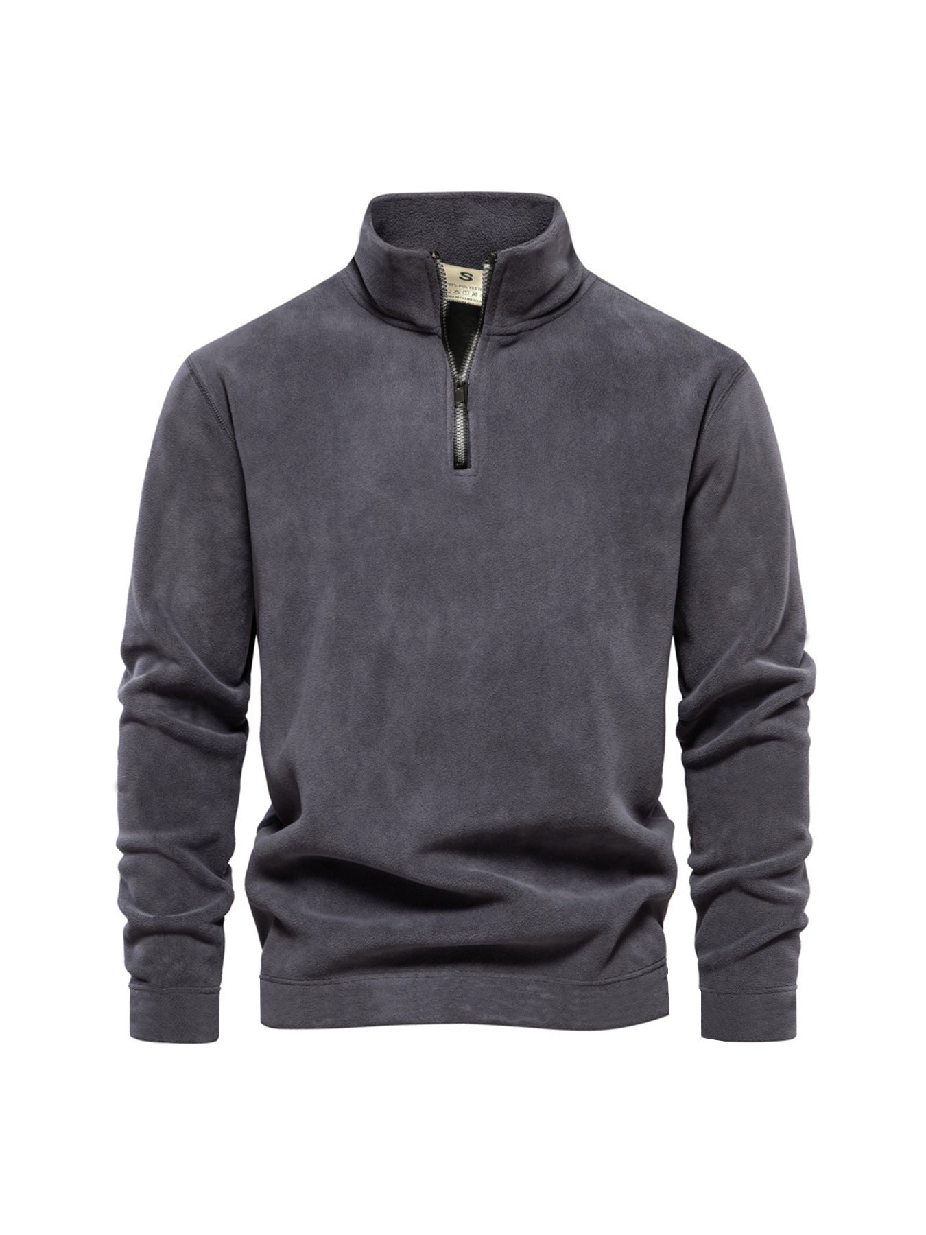 Men's Polar Fleece Stand Collar Pullover Sweater - Pure Color Casual Top