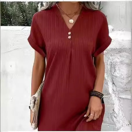V-neck Solid Color Dress