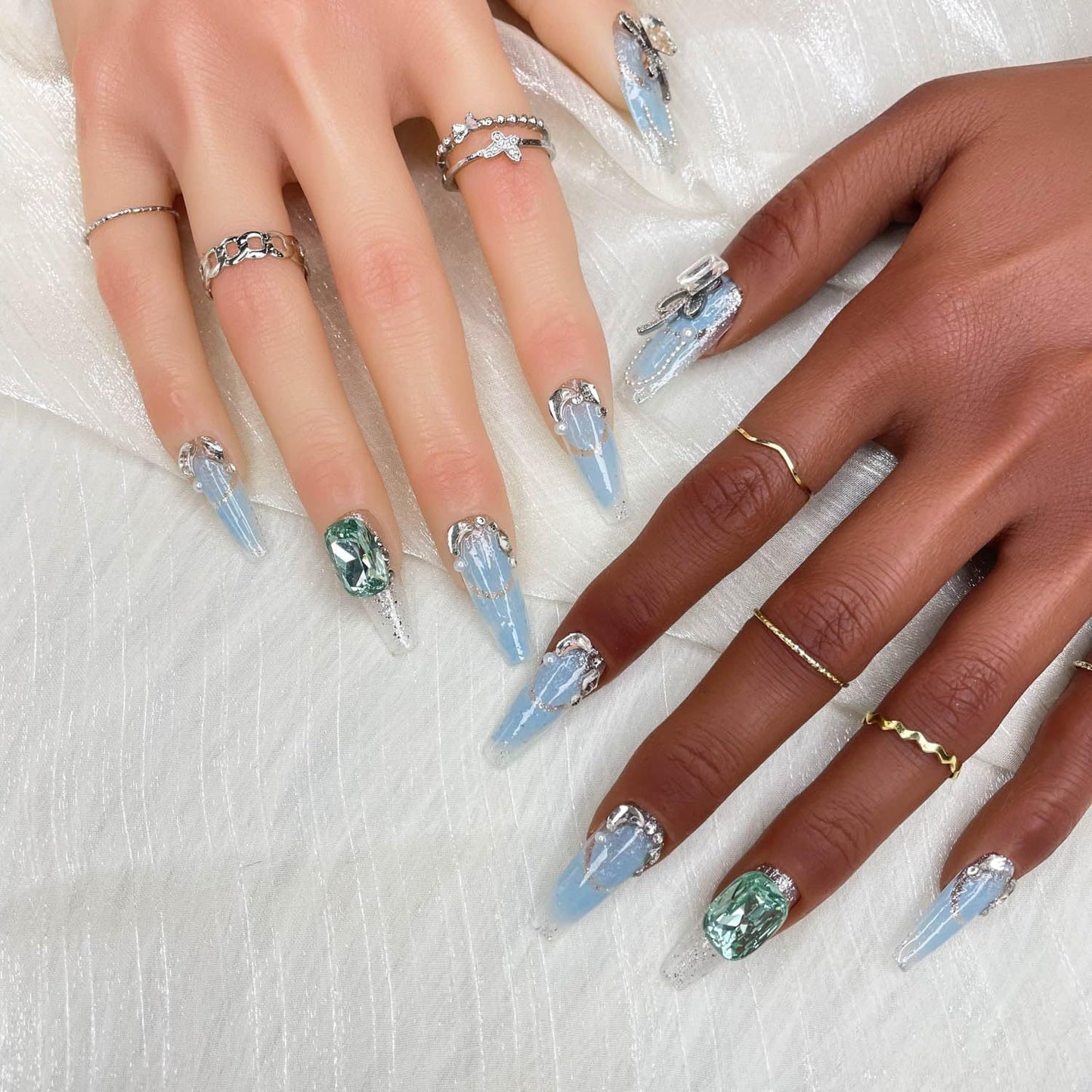 GGDDSHA Handmade Press On Nails, Luxury &Custom Fake Nails 3D Handmade Reusable UVFinished False Nails, Hand-Painted Nail,Nebula Glint