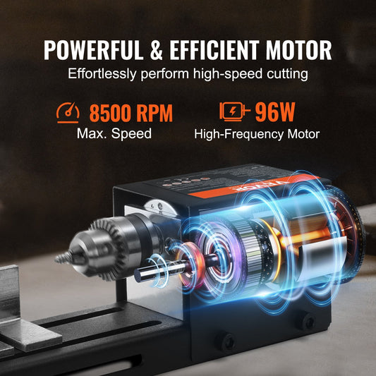 Mini Lathe Machine, 2.76 In X 6.3 In, 24VDC 96W Mini Wood Lathe Tools Milling Machine Accessories,