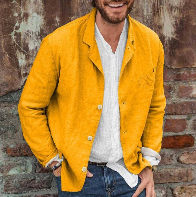 Men's Casual Cotton Linen Loose Suit Jacket - Breathable Summer Blazer