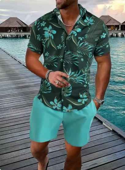 Men's 3D Printed Lapel Shirt - Casual Slim-Fit Short Sleeve Outfit