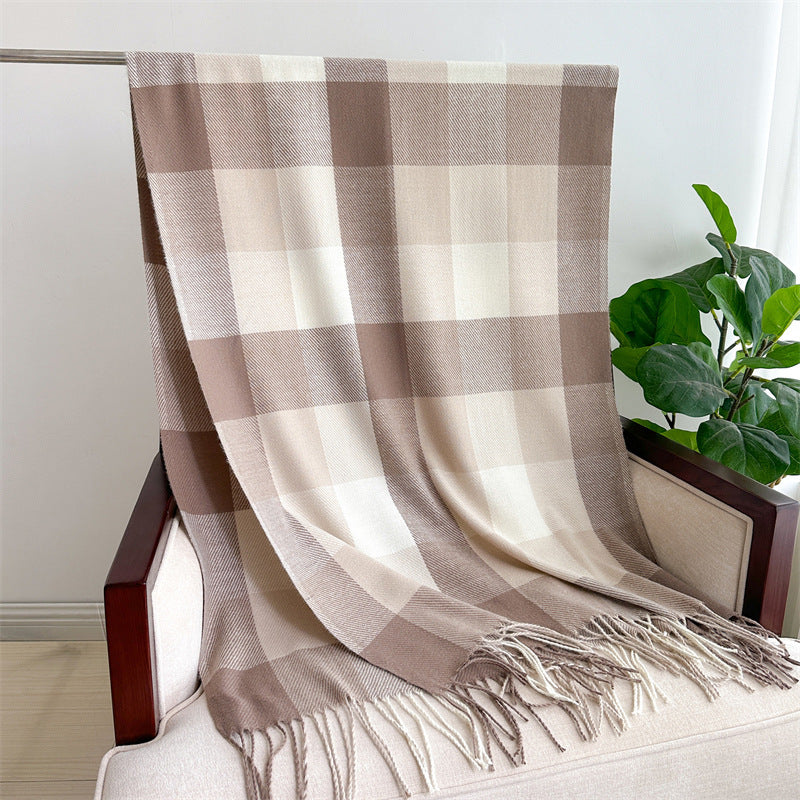 Korean Style Contrast Color Artificial Cashmere Scarf - Women's New Winter Scarf