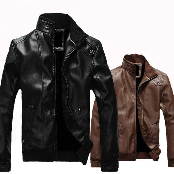 Men's Stand-Up Collar Leather Jacket - Premium Motorcycle Style