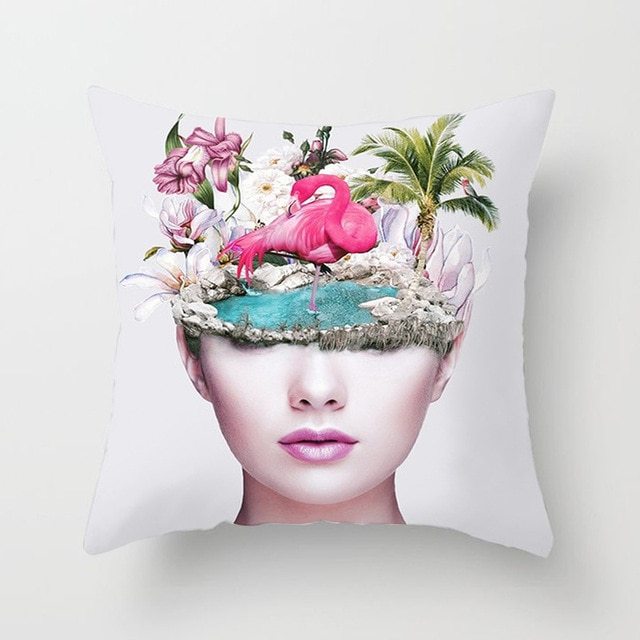 Abstract Print Flower Lady Cushion Cover - Artistic Pillow Cases for Modern Home Decor