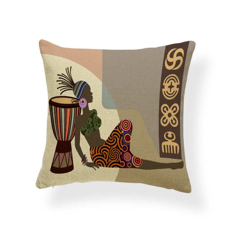 Printed cotton and linen cushion cover