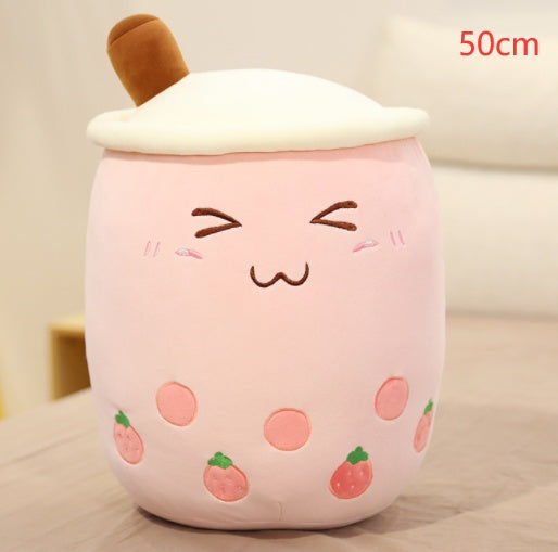 Boba Tea Plush Toy - Cute Strawberry Milk Tea Stuffed Animal Pillow Cushion for Kids