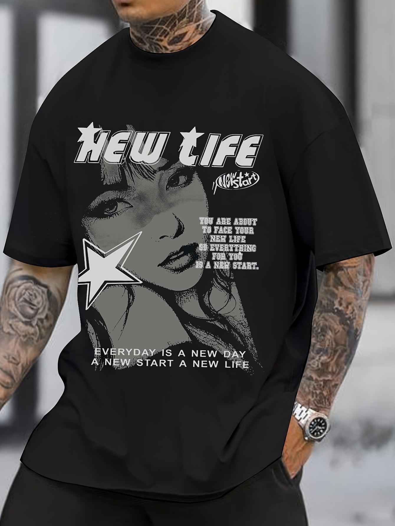 Men's Beauty Print T-Shirt - Minimalist Round Neck Fashionable Tee