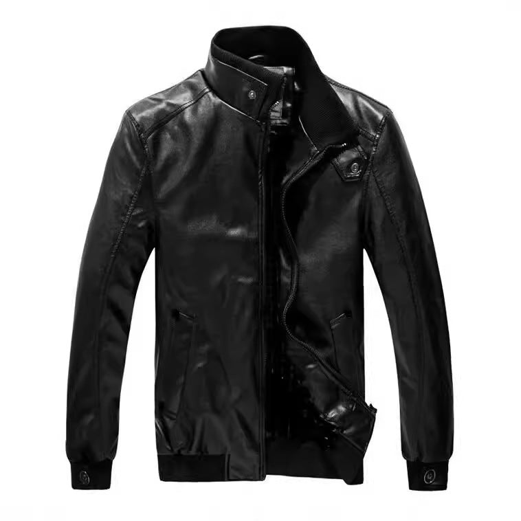 Men's Stand-Up Collar Leather Jacket - Premium Motorcycle Style