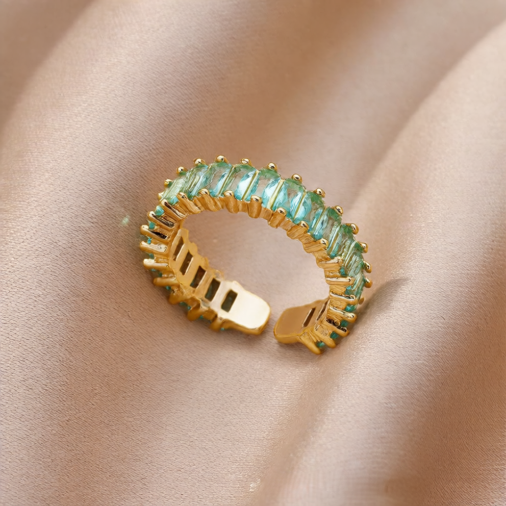 Colorful Zircon Open Ring - Adjustable Statement Piece