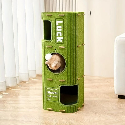 Three-tiered Multifunctional Felt Bed With Cave House Cat Climbing Frame, Instinct-inspired Design, Large Ventilation Holes, Optional Scratching Posts, Space-saving And Removable
