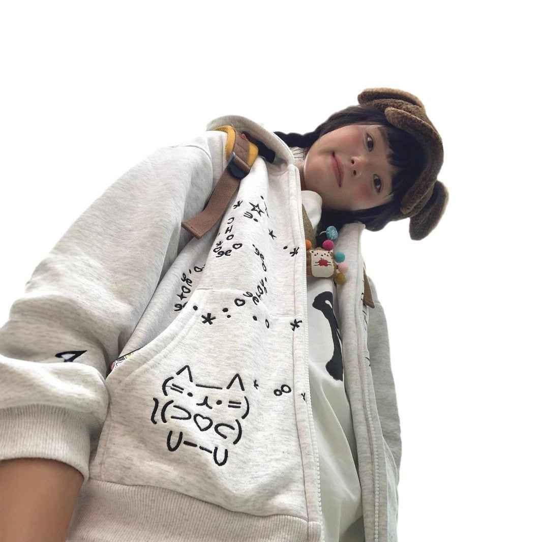 College Style Embroidered Cute Cartoon Hooded Sweatshirt Women's Loose Casual
