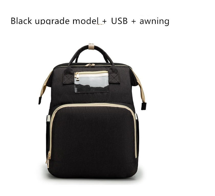 USB Charging Mommy Bed Backpack - Foldable Large Capacity Multi-Function Baby Bag