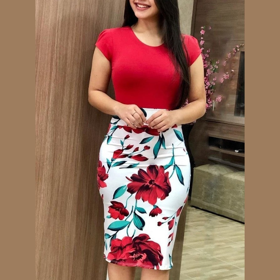 Printed Office Midi Pencil Dress Large Women Dress - DropOnline.co