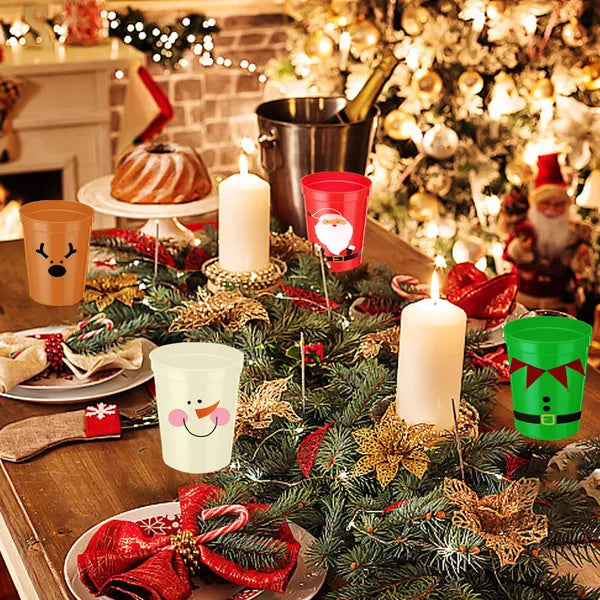 12 Pcs Christmas Drink Cups 4 Styles Patterns Santa Claus Snowman Elk Coffee Cup For Christmas New Year Holiday Party Favors Coffee Wine Cold Drinks Supplies