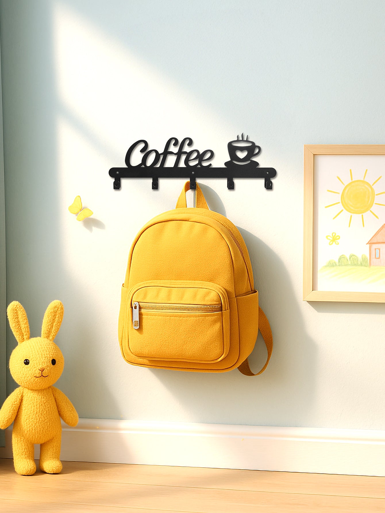 Metal Coffee Mug Holder Rack Wall-Mounted With Hooks For Cups & Coats - DropOnline.co