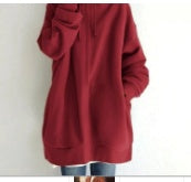Women's Oversized Hooded Zip-Up Sweatshirt - Velvet-Lined Long Coat