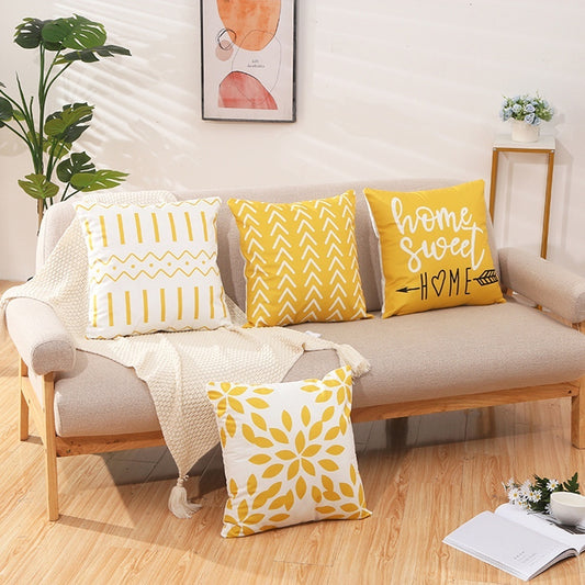 Ink-painting Plum Blossom Yellow Flower Sofa Cushion Cover Without Pillow Core