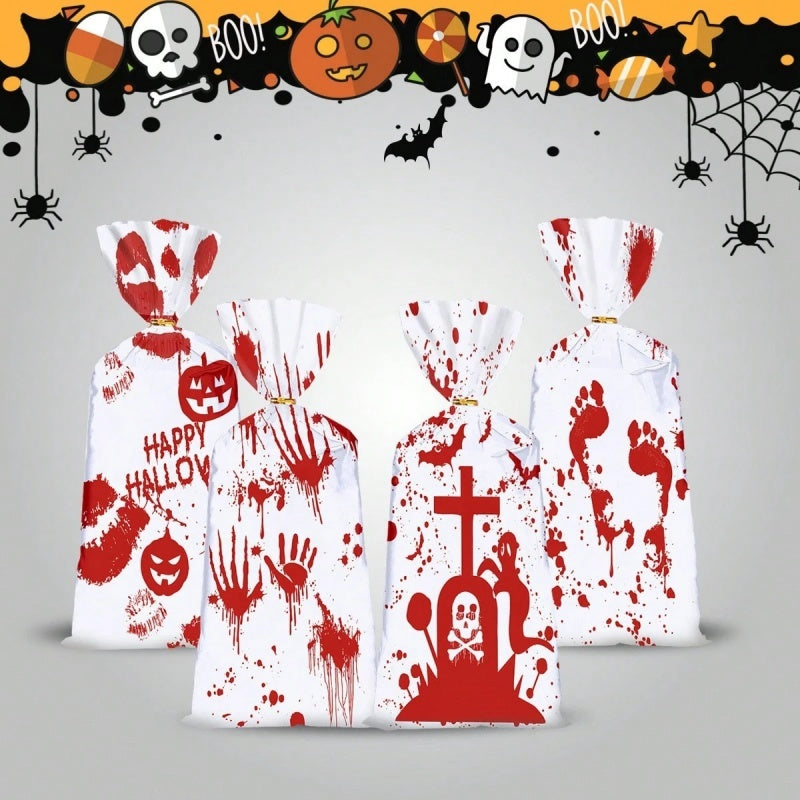 Halloween Cellophane Candy Bags - 50 Pack with Gold Twist Ties