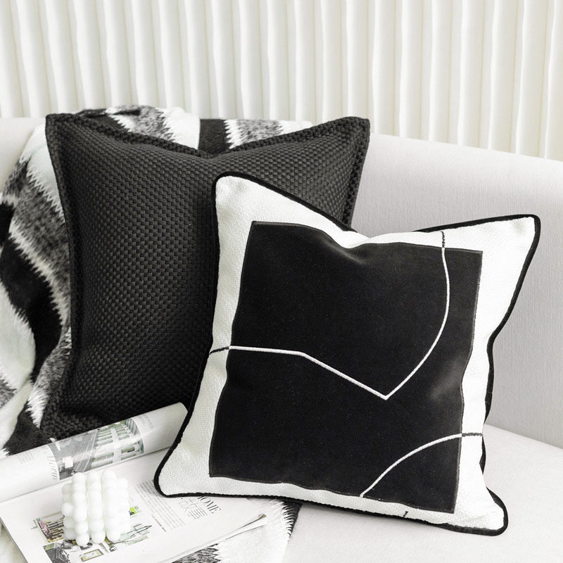 Black And White Pillow Sofa Cushion Cotton Hemp Woven Leather Simple Modern