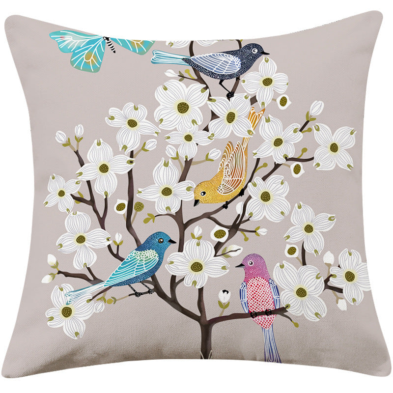 Country Pastoral Flower And Bird Cushion Cotton And Linen Pillowcase