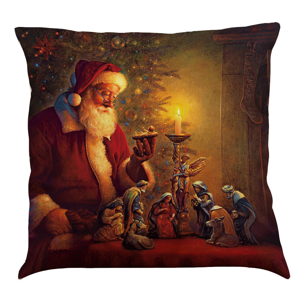 Oil Painting Santa Claus Christmas Cushion Pillowcase