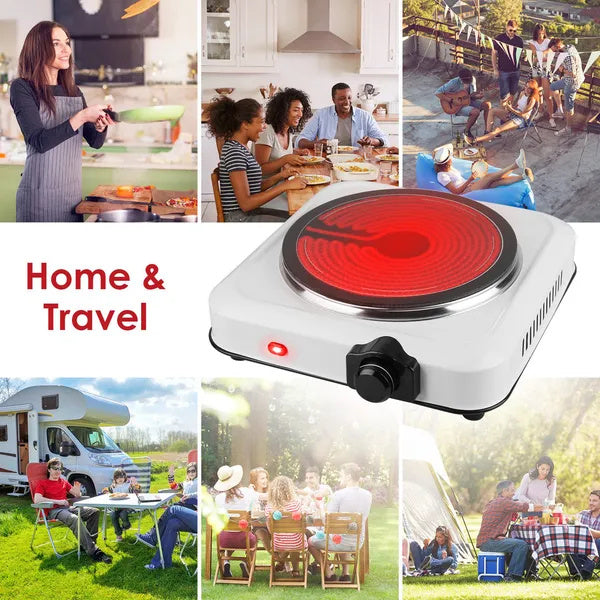 1200W Electric Infrared Single Burner Portable Heating Hot Plate Stove Countertop RV Hotplate With 7.5' Glass Cooktop Stepless Temperature Adjustments For Home RV Camp