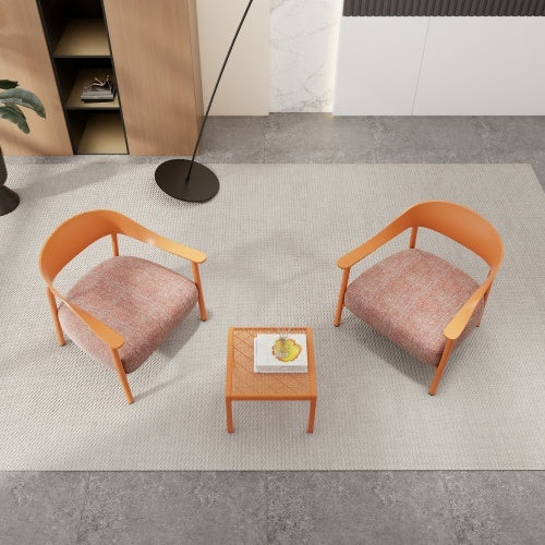 Modern 2 Piece Accent Chair Set With Coffee Table Apricot Brown PP Steel Frame Sofa Set, Soft Cushioned Seating For Living Room, Lounge, Balcony