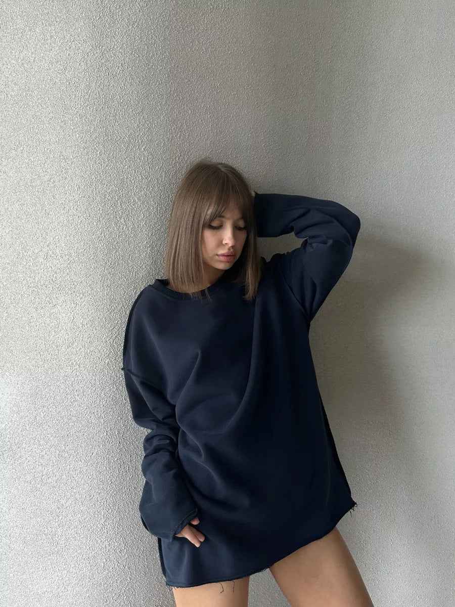 Casual Solid Color Round Neck Long Sleeve Sweatshirt