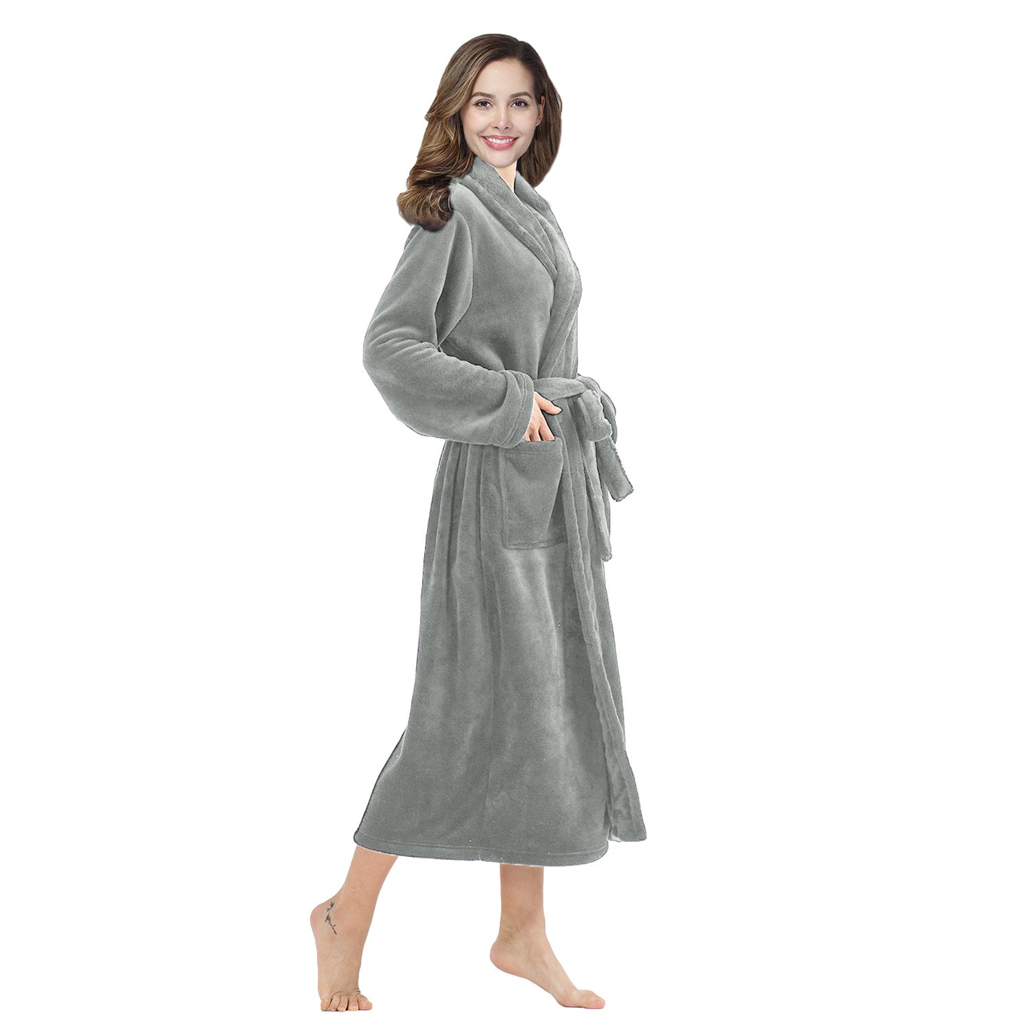 RONGTAI Womens Bathrobe Ladies Fleece Plush Warm Long Robes Fleece Nightgown Sleepwear