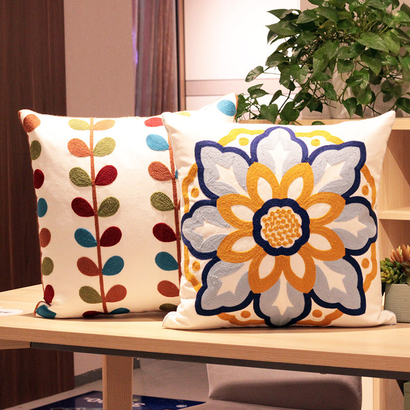 Embroidered Flower Nordic Fabric Sofa Cushion Cover