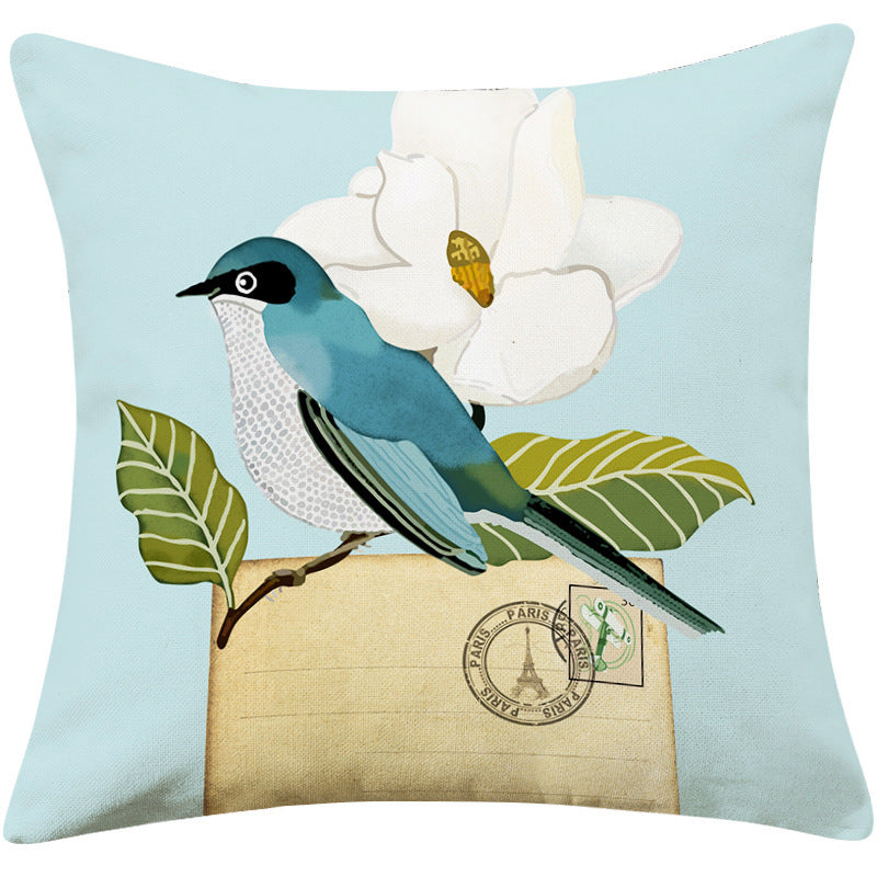 Country Pastoral Flower And Bird Cushion Cotton And Linen Pillowcase